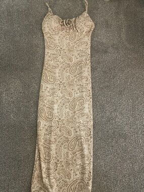No Boundaries Beige Paisley Maxi Slip Dress